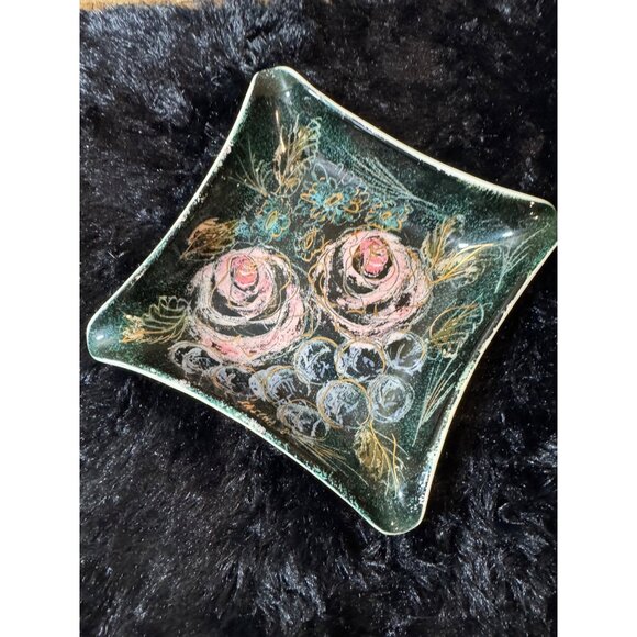 Sascha Brastoff Vanity Fair Square Decorative Glass Plate Trnket Tray - Picture 2 of 7